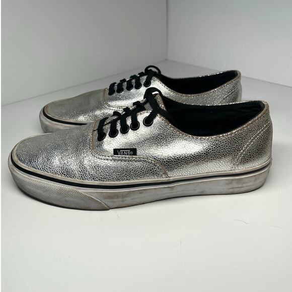 VANS Metallic Silver Leather Lace Up Skateboard Shoes Men's 7.5 Women's 9 - Picture 3 of 9